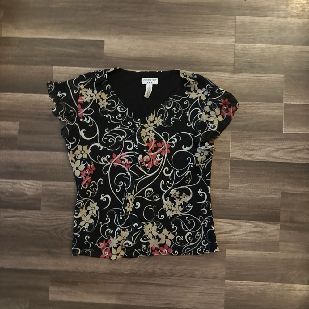 Covington Black Top with‎ Floral Design